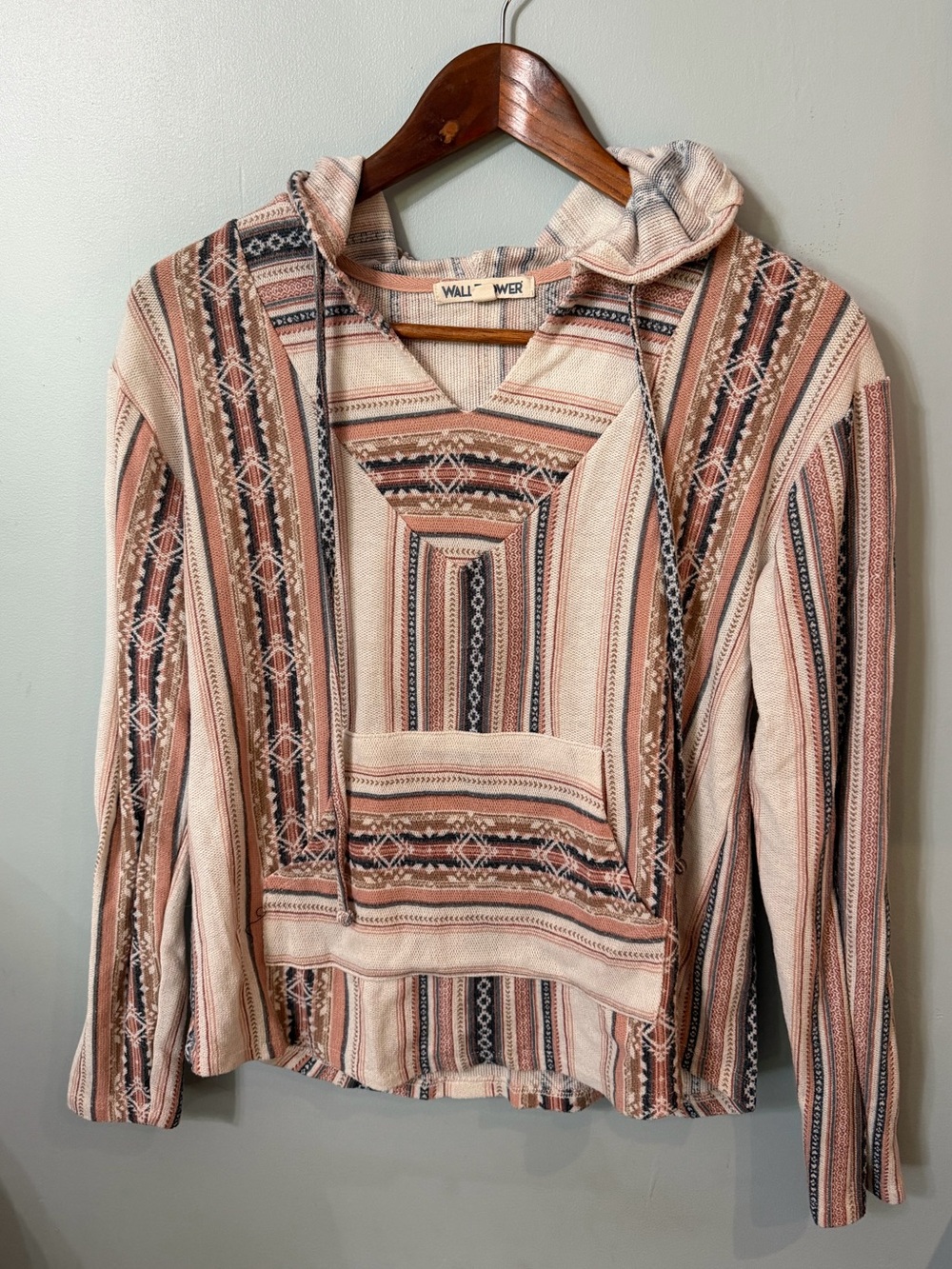 Wallflower Pink Striped Baja Hoodie with from pocket
